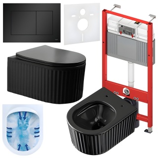 ZESTAW PODTYNKOWY WC STELAŻ TECE MISKA LUMA-BL-RIM-03 PRZYCISK TC-9240407 CZARNY MAT