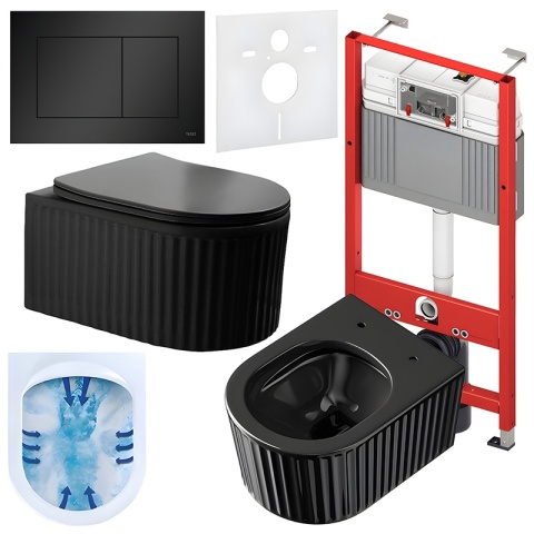 ZESTAW PODTYNKOWY WC STELAŻ TECE MISKA LUMA-BL-RIM-03 PRZYCISK TC-9240407 CZARNY MAT