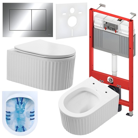 ZESTAW PODTYNKOWY WC STELAŻ TECE MISKA LUMA-WH-RIM-03 PRZYCISK TC-9240401 CHROM