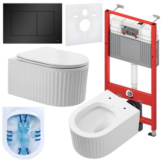 ZESTAW PODTYNKOWY WC STELAŻ TECE MISKA LUMA-WH-RIM-03 PRZYCISK TC-9240407 CZARNY MAT