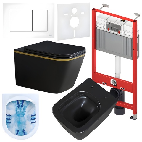 ZESTAW PODTYNKOWY WC STELAŻ TECE MISKA PEAK-WH-GL-RIM-02 PRZYCISK TC-9240400 BIAŁY POŁYSK