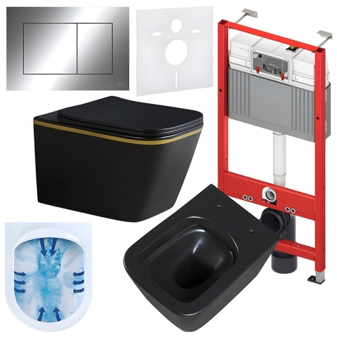 ZESTAW PODTYNKOWY WC STELAŻ TECE MISKA PEAK-WH-GL-RIM-02 PRZYCISK TC-9240401 CHROM