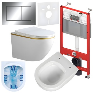 ZESTAW PODTYNKOWY WC STELAŻ TECE MISKA PEAK-WH-GL-RIM-03 PRZYCISK TC-9240401 CHROM