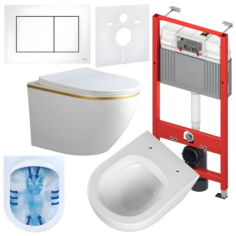 ZESTAW PODTYNKOWY WC STELAŻ TECE MISKA PEAK-WH-GL-RIM-03 PRZYCISK TC-9240417 BIAŁY MAT