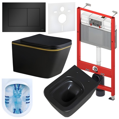 ZESTAW PODTYNKOWY WC STELAŻ TECE MISKA RAIN-MTB-GL-RIM-03 PRZYCISK TC-9240407 CZARNY MAT