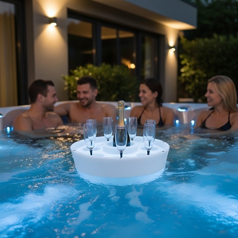PŁYWAJĄCY BAREK LED DO JACUZZI BASENU PODŚWIETLENIE RGB UCHWYT NA NAPOJE