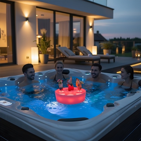 PŁYWAJĄCY BAREK LED DO JACUZZI BASENU PODŚWIETLENIE RGB UCHWYT NA NAPOJE