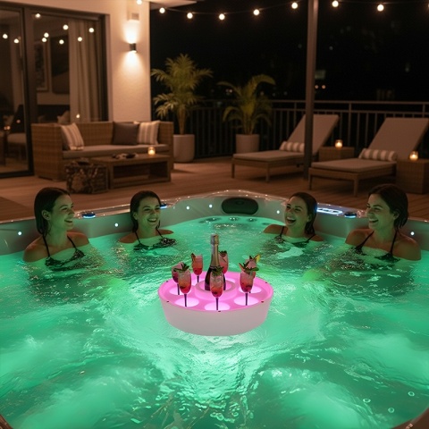 PŁYWAJĄCY BAREK LED DO JACUZZI BASENU PODŚWIETLENIE RGB UCHWYT NA NAPOJE