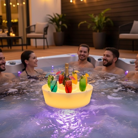 PŁYWAJĄCY BAREK LED DO JACUZZI BASENU PODŚWIETLENIE RGB UCHWYT NA NAPOJE
