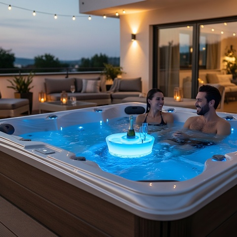 PŁYWAJĄCY BAREK LED DO JACUZZI BASENU PODŚWIETLENIE RGB UCHWYT NA NAPOJE