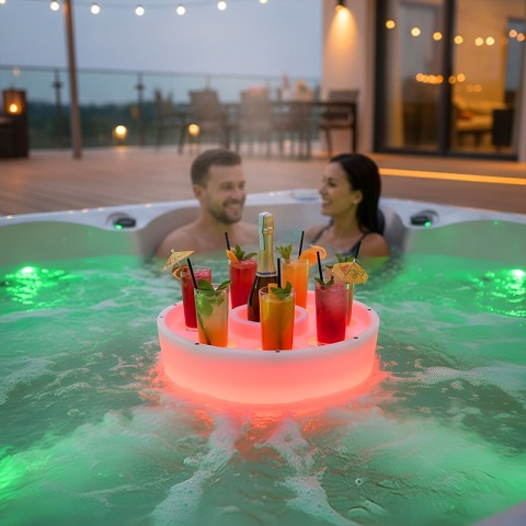 PŁYWAJĄCY BAREK LED DO JACUZZI BASENU PODŚWIETLENIE RGB UCHWYT NA NAPOJE