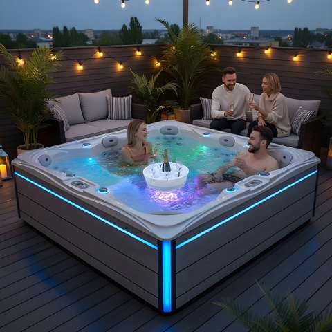 PŁYWAJĄCY BAREK LED DO JACUZZI BASENU PODŚWIETLENIE RGB UCHWYT NA NAPOJE