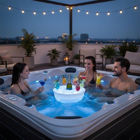 PŁYWAJĄCY BAREK LED DO JACUZZI BASENU PODŚWIETLENIE RGB UCHWYT NA NAPOJE