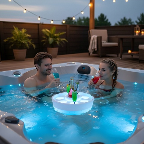 PŁYWAJĄCY BAREK LED DO JACUZZI BASENU PODŚWIETLENIE RGB UCHWYT NA NAPOJE