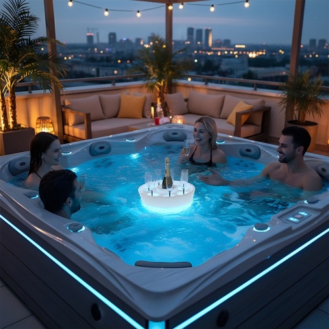 PŁYWAJĄCY BAREK LED DO JACUZZI BASENU PODŚWIETLENIE RGB UCHWYT NA NAPOJE