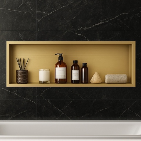 PÓŁKA ŁAZIENKOWA WNĘKOWA IGA Z KOŁNIERZEM ZŁOTA 45X20X10 CM