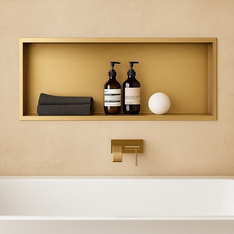 PÓŁKA ŁAZIENKOWA WNĘKOWA IGA Z KOŁNIERZEM ZŁOTA 45X20X10 CM