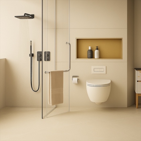 PÓŁKA ŁAZIENKOWA WNĘKOWA IGA Z KOŁNIERZEM ZŁOTA 45X20X10 CM