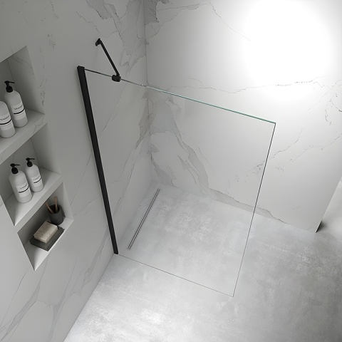 ŚCIANKA SZYBA PRYSZNICOWA ZES-KZ24-BL-70 SZYBA WALK-IN 70 CM 6 MM CZARNA