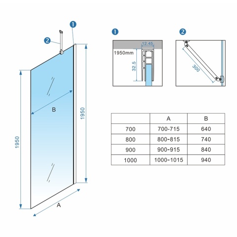 ŚCIANKA SZYBA PRYSZNICOWA ZES-KZ24-CH-100 SZYBA WALK-IN 100 CM 6 MM CHROM