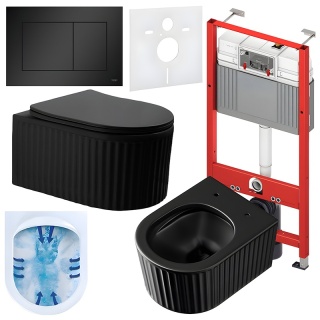 ZESTAW PODTYNKOWY WC STELAŻ TECE MISKA LUMA-MTB-RIM-03 PRZYCISK TC-9240407 CZARNY MAT