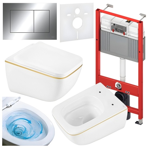 ZESTAW PODTYNKOWY WC STELAŻ TECE MISKA YUZU-WH-GL-TR-03 PRZYCISK TC-9240401 CHROM