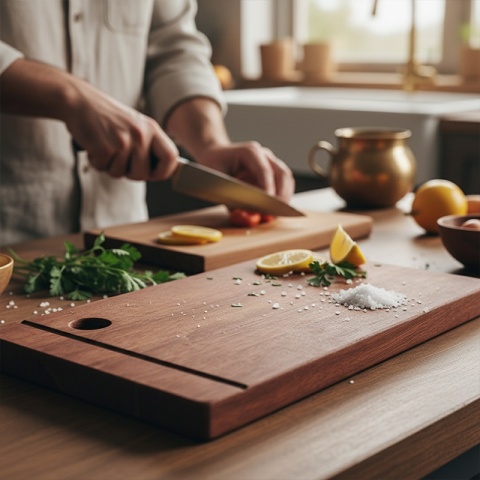 DESKA KUCHENNA DREWNIANA KUCHENNA NIGRA-2 GRUBA Z RANTEM DO ZLEWOZMYWAKA