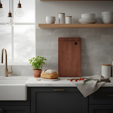 DESKA KUCHENNA DREWNIANA KUCHENNA NIGRA-2 GRUBA Z RANTEM DO ZLEWOZMYWAKA