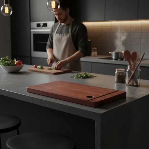 DESKA KUCHENNA DREWNIANA KUCHENNA NIGRA-2 GRUBA Z RANTEM DO ZLEWOZMYWAKA