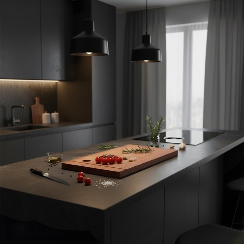 DESKA KUCHENNA DREWNIANA KUCHENNA NIGRA-2 GRUBA Z RANTEM DO ZLEWOZMYWAKA