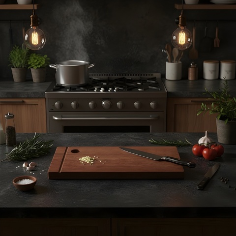 DESKA KUCHENNA DREWNIANA KUCHENNA NIGRA-2 GRUBA Z RANTEM DO ZLEWOZMYWAKA