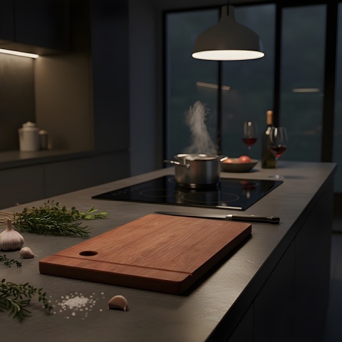 DESKA KUCHENNA DREWNIANA KUCHENNA NIGRA-2 GRUBA Z RANTEM DO ZLEWOZMYWAKA