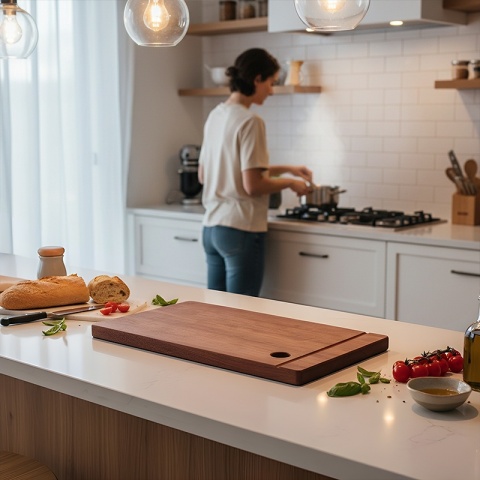 DESKA KUCHENNA DREWNIANA KUCHENNA NIGRA-2 GRUBA Z RANTEM DO ZLEWOZMYWAKA