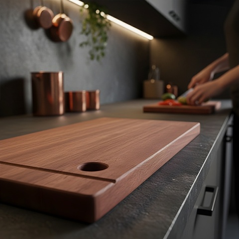 DESKA KUCHENNA DREWNIANA KUCHENNA NIGRA-2 GRUBA Z RANTEM DO ZLEWOZMYWAKA