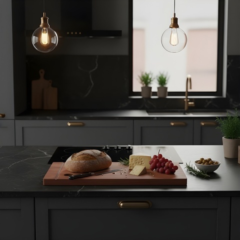 DESKA KUCHENNA DREWNIANA KUCHENNA NIGRA-2 GRUBA Z RANTEM DO ZLEWOZMYWAKA