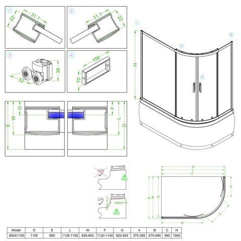 KABINA PRYSZNICOWA Z WYSOKIM BRODZIKIEM MAJA PRAWA CZARNA 115x85CM 5MM