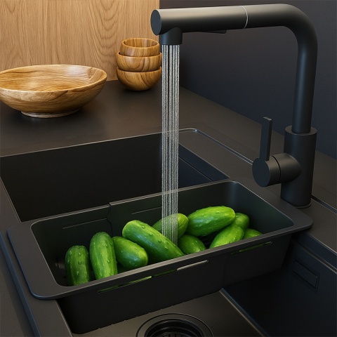 OCIEKACZ REGULOWANY DO ZLEWOZMYWAKA ZLEWU KUCHENNEGO PLASTIKOWY CZARNY ERIS