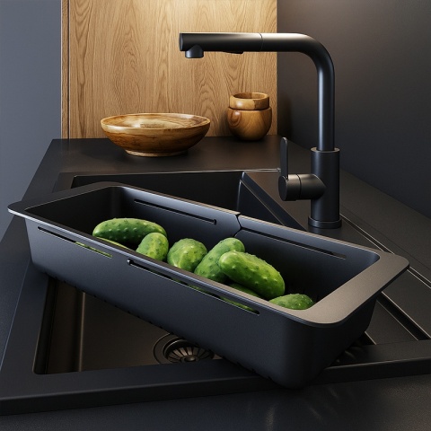 OCIEKACZ REGULOWANY DO ZLEWOZMYWAKA ZLEWU KUCHENNEGO PLASTIKOWY CZARNY ERIS