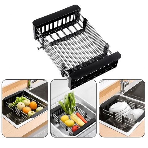 OCIEKACZ DO NACZYŃ TELESKOPOWY DO ZLEWU KUCHENNEGO ZLEWOZMYWAKA CZARNY