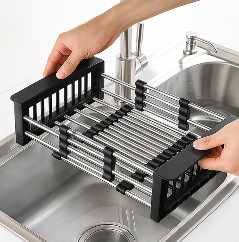 OCIEKACZ DO NACZYŃ TELESKOPOWY DO ZLEWU KUCHENNEGO ZLEWOZMYWAKA CZARNY