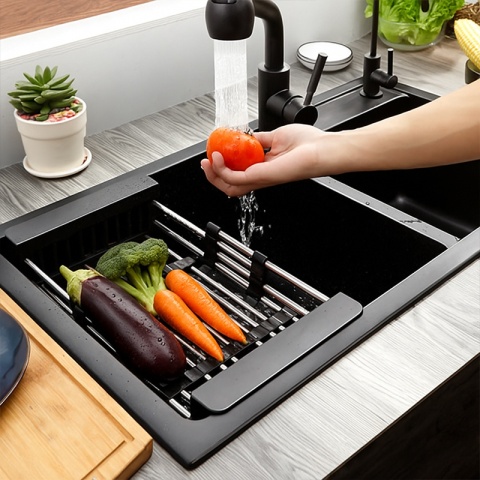 OCIEKACZ DO NACZYŃ TELESKOPOWY DO ZLEWU KUCHENNEGO ZLEWOZMYWAKA CZARNY