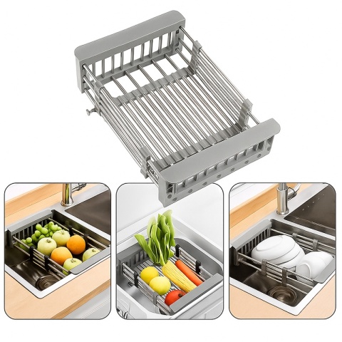 OCIEKACZ DO NACZYŃ TELESKOPOWY DO ZLEWU KUCHENNEGO ZLEWOZMYWAKA SZARY