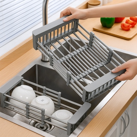 OCIEKACZ DO NACZYŃ TELESKOPOWY DO ZLEWU KUCHENNEGO ZLEWOZMYWAKA SZARY