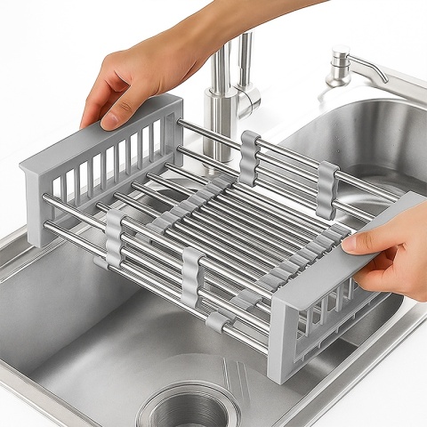 OCIEKACZ DO NACZYŃ TELESKOPOWY DO ZLEWU KUCHENNEGO ZLEWOZMYWAKA SZARY