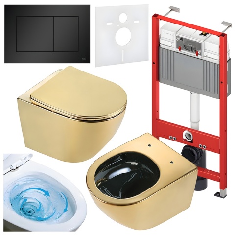 ZESTAW PODTYNKOWY WC STELAŻ TECE MISKA FLOW-GL-BL-TR-03 PRZYCISK TC-9240407 CZARNY MAT