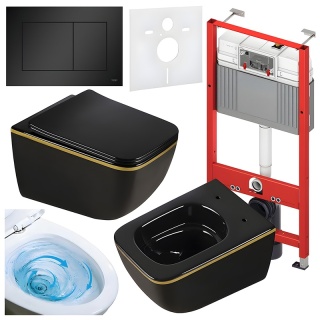 ZESTAW PODTYNKOWY WC STELAŻ TECE MISKA YUZU-BL-GL-TR-03 PRZYCISK TC-9240407 CZARNY MAT