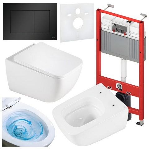 ZESTAW PODTYNKOWY WC STELAŻ TECE MISKA YUZU-WH-TR-03 PRZYCISK TC-9240407 CZARNY MAT