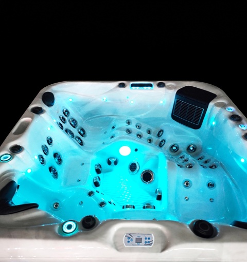 JACUZZI OGRODOWE WANNA SPA347 BIAŁY MARMUR OBUDOWA ANTRACYT 230x230 CM