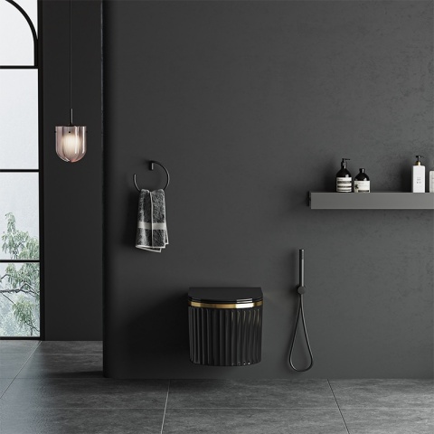 MISKA WC WISZĄCA RIMLESS LUMA-BL-GL-RIM-03 CZARNA DESKA WOLNOOPADAJĄCA DUROPLAST