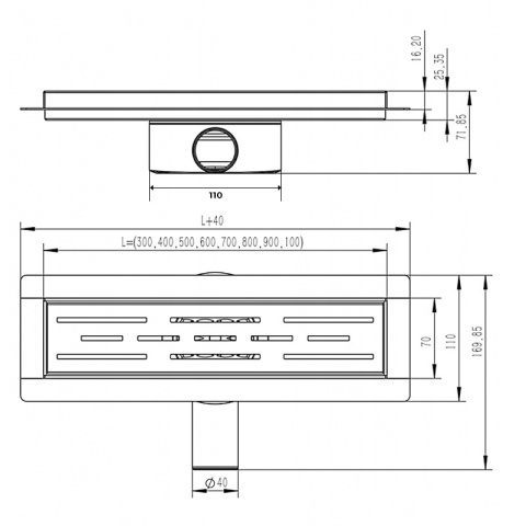 ODPŁYW LINIOWY 100 CM INOX OBROTOWY NISKI SYFON WYSOKA PRZEPUSTOWOŚĆ DL02